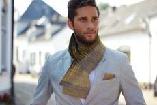 Wood Gradient Graphic Jacquard Knit Cotton Scarf – Mustard/Black via STUDIO MYR