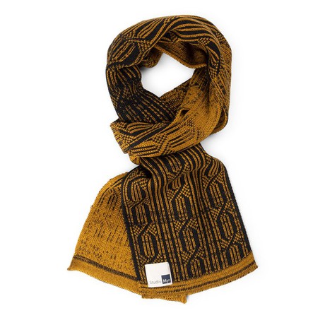 Wood Gradient Graphic Jacquard Knit Cotton Scarf - Mustard With Black from STUDIO MYR