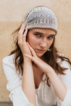 Berber Tribal Jacquard Linen Blend Bandana – White/Neutrals via STUDIO MYR