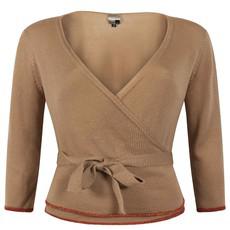 Honey Merino Wrap Top With Orange Glitter Detail - Honey Beige via STUDIO MYR