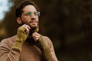 Earl Rib Knit Merino Blend Cowl Scarf with Zipper – Mustard Ochre Blend from STUDIO MYR