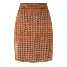 Ginger Pied-De-Poule Jacquard Knit Merino Blend Pencil Skirt - Brown/Beige Blend via STUDIO MYR