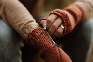 Count Mens Fingerless Gloves Rib Knit Merino Blend With Zipper- Brow Mix from STUDIO MYR