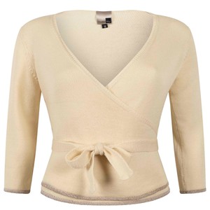 Pearl Merino Wrap Top with Grey Lurex Detail – Wool White from STUDIO MYR Pearl Merino Wrap Top with Grey Lurex Detail – Wool White from STUDIO MYR