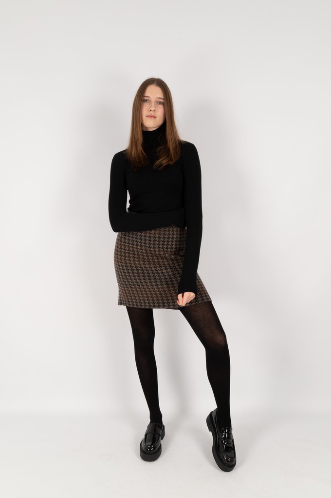 Raven Pied-De-Poule Jacquard Knit Merino Blend Pencil Skirt - Grey/Brown Blend from STUDIO MYR