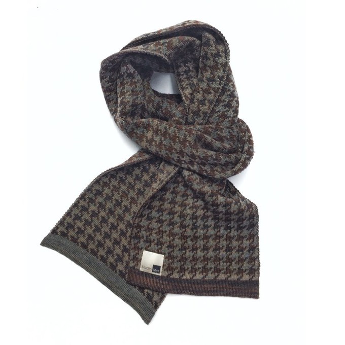 Raven Pied-De-Poule Jacquard Knit Merino Blend Scarf - Grey Blend from STUDIO MYR