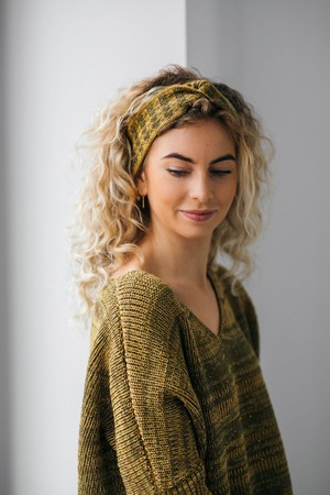 Moss Pied-de-Poule Jacquard Knit Merino Blend Hairband – Mustard/Green Blend | Studio Myr from STUDIO MYR
