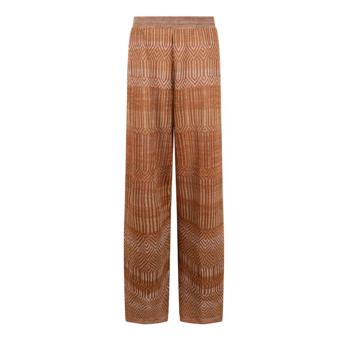 Himba Graphic Jacquard Linen Blend Knitted Palazzo Trousers - Brown/Neutrals from STUDIO MYR