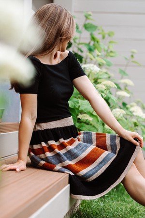 Bogolan Multi Colour Striped Linen Blend Swirly Skirt - Natural Colours from STUDIO MYR