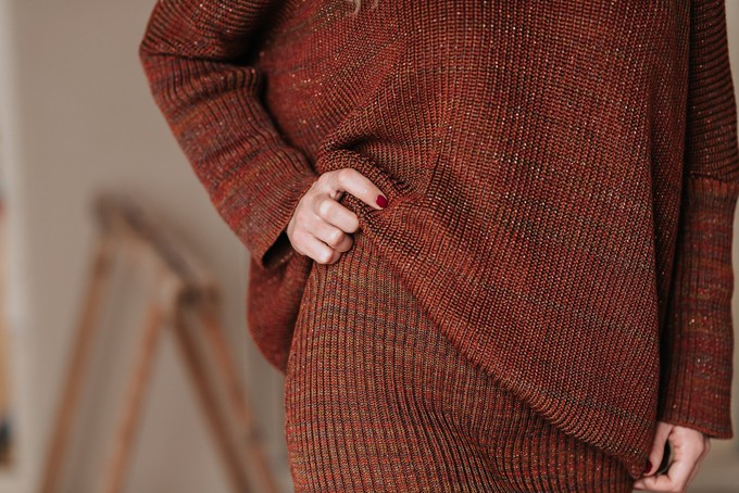 Leaves Merino Blend Oversized V Neck Jumper With Sparkles - Brown/Red Blend from STUDIO MYR