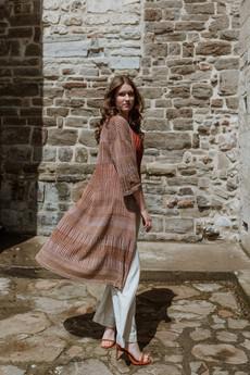 Himba Linen Blend Tribal Jacquard Kimono Cardigan - Brown/Neutrals via STUDIO MYR
