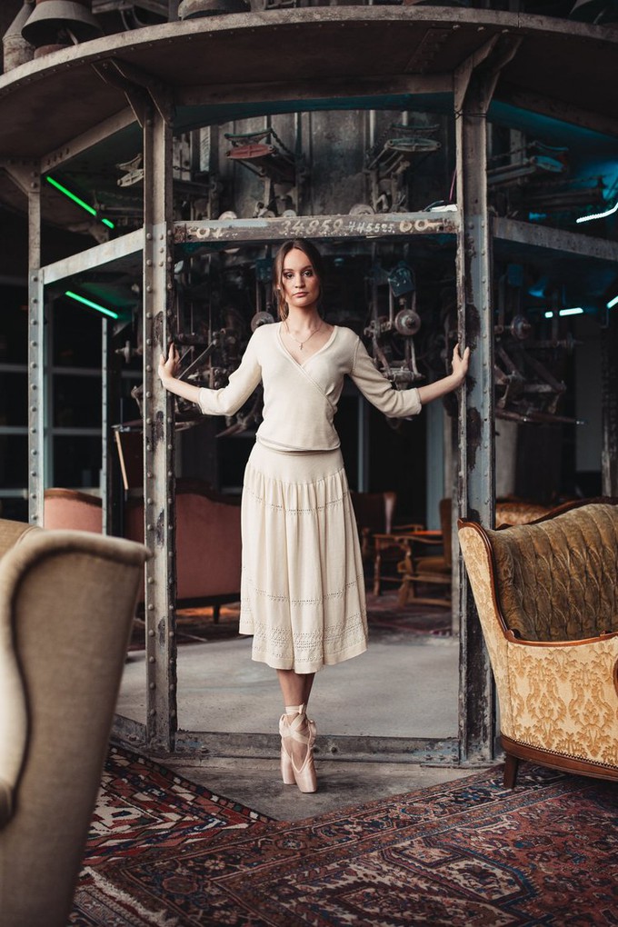 Pearl Merino Wrap Top with Grey Lurex Detail – Wool White from STUDIO MYR Pearl Merino Wrap Top with Grey Lurex Detail – Wool White from STUDIO MYR