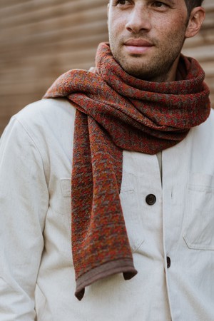 Ginger Pied-De-Poule Jacquard Knit Merino Blend Scarf - Brown/Beige Blend from STUDIO MYR