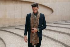 Moss Pied-de-Poule Jacquard Knit Scarf – Green/Beige Blend via STUDIO MYR