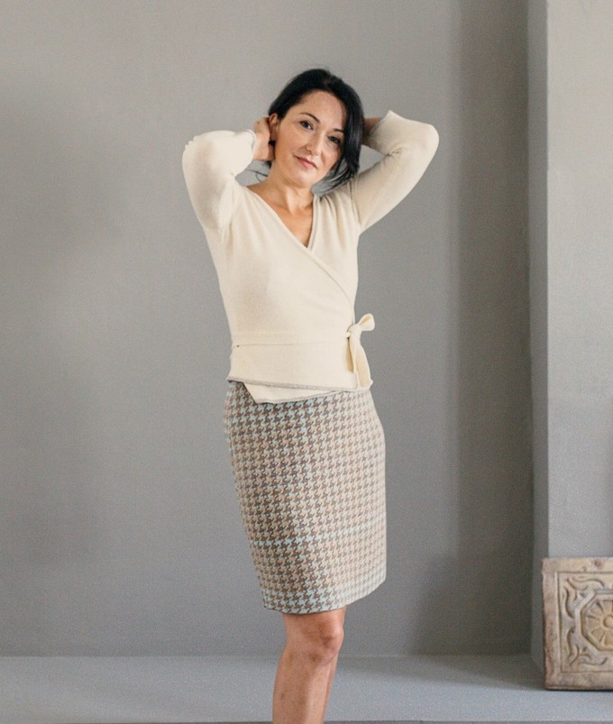 Pearl Merino Wrap Top With Grey Lurex Detail - Wool White from STUDIO MYR