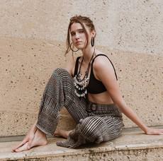 Dogon Tribal Jacquard Linen Blend Knitted Palazzo Trousers - Black/Neutrals via STUDIO MYR