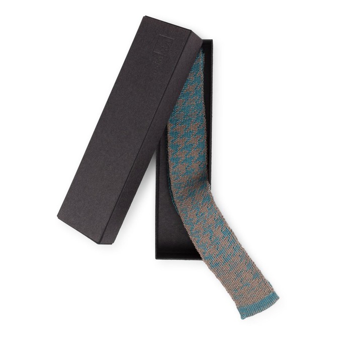 Teal Gradient Graphic Jacquard Knitted Cotton Tie - Teal With Taupe from STUDIO MYR