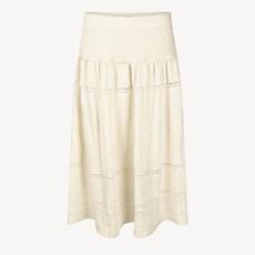 Pearl Merino Bohemian-Chic Knitted Swirly Midi Skirt With Lace Details - Wool White via STUDIO MYR