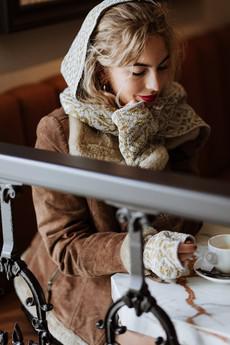 Davida Double Knit Velvet & Merino Scarf – Grey/Antique Gold via STUDIO MYR