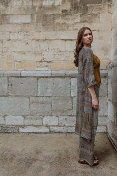 Dogon Linen Blend Tribal Jacquard Knitted Kimono Cardigan - Black/Neutrals via STUDIO MYR