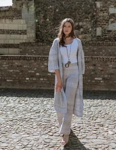 Berber Linen Blend Tribal Jacquard Knitted Kimono Cardigan - White/Neutrals via STUDIO MYR