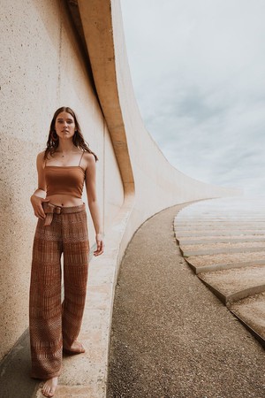 Himba Graphic Jacquard Linen Blend Knitted Palazzo Trousers - Brown/Neutrals from STUDIO MYR