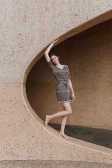 Dogon Tribal Jacquard Linen Blend Dress – Black/Neutrals via STUDIO MYR