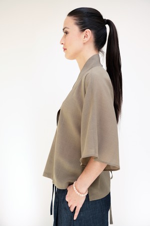 Oosterse Top | Wol Groen Beige from Sûr Atelier