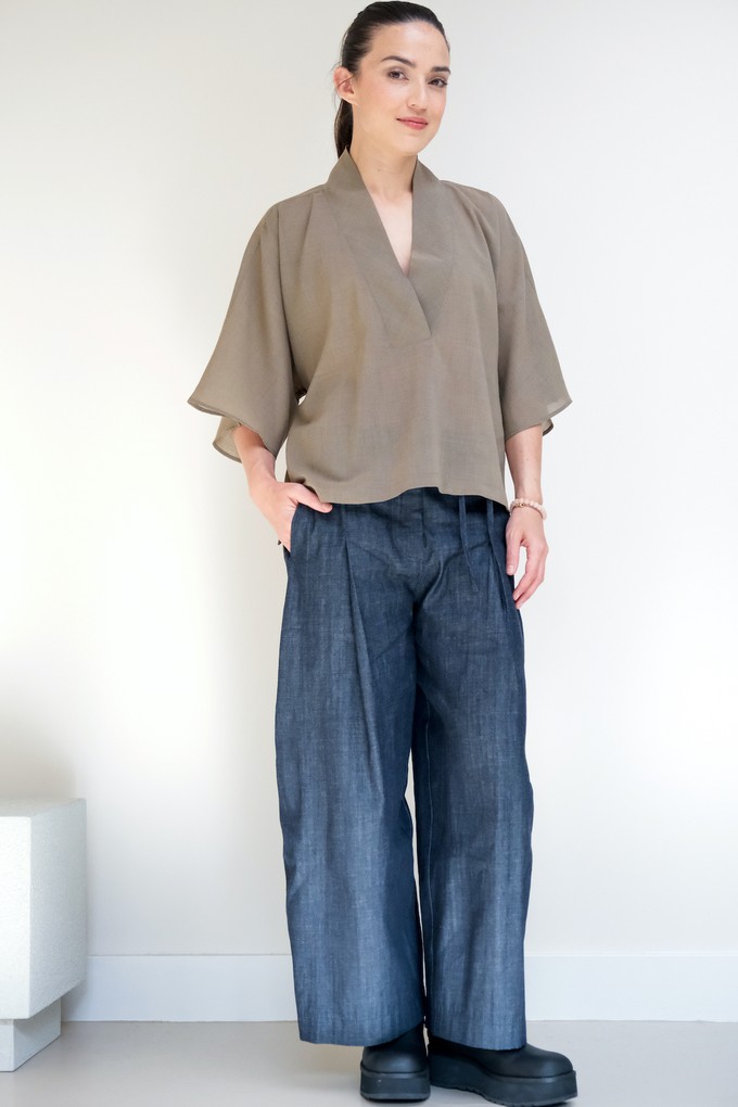 Oosterse Top | Wol Groen Beige from Sûr Atelier