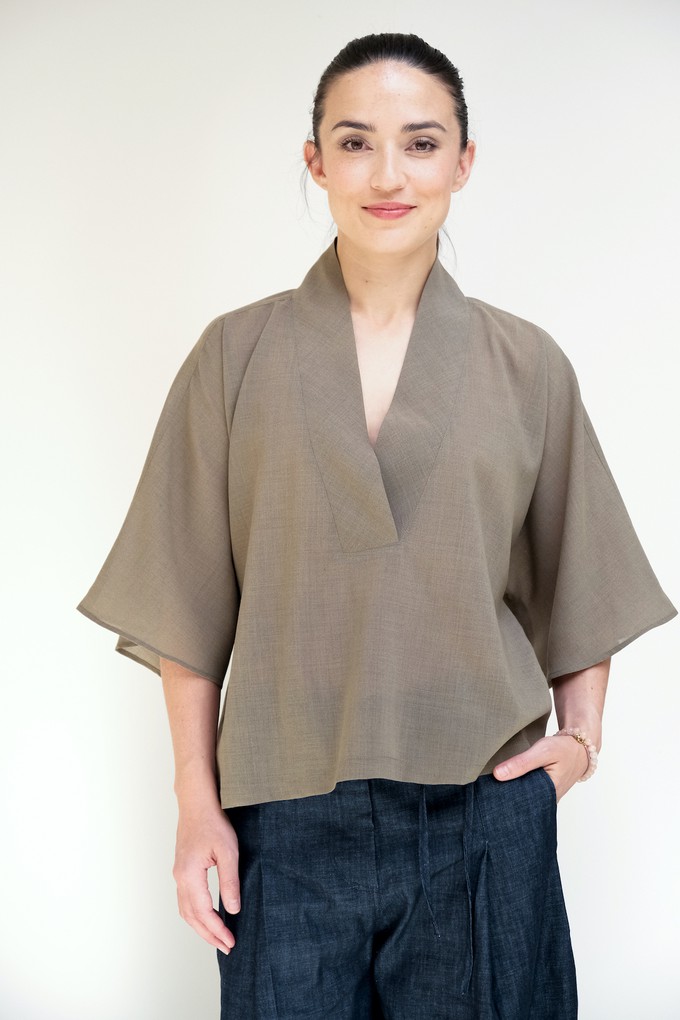 Oosterse Top | Wol Groen Beige from Sûr Atelier
