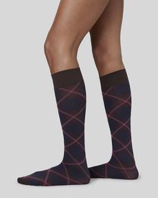 2-pack Franka Check & Solid Knee Highs via Swedish Stockings