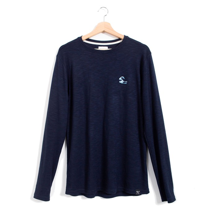 T-shirt lange mouw - gerecyclede stof - Japanse golf van Kanagawa - donkerblauw from The Driftwood Tales