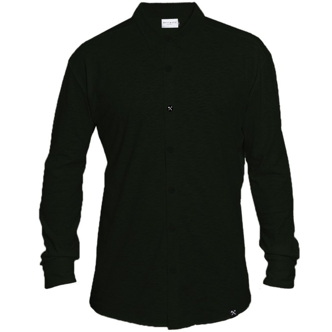 Overhemd Piqué - Biologisch katoen + elastane - zwart - verborgen button down from The Driftwood Tales