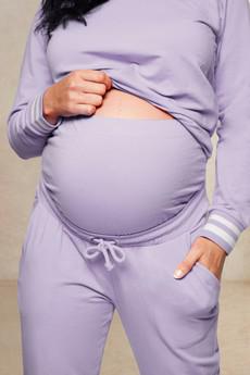 Lilac Maternity Joggers via Tilbea London