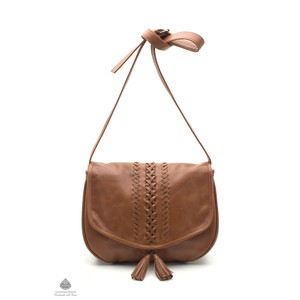 Salina leather saddle crossbody bag with embroidery details and tassel - tan from Treasures-Design