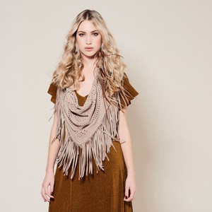 Alya suede fringe Shawl with studs - powder beige from Treasures-Design