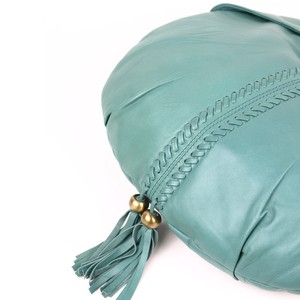 Goa - Sea Green luxury leather shoulder bag with bronze beads and tassels from Treasures-Design