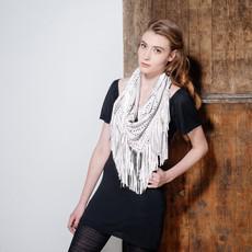 Milla white suede fringe shawl with studs van Treasures-Design