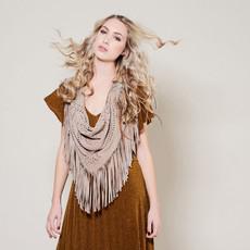 Alya suede fringe Shawl with studs - powder beige via Treasures-Design