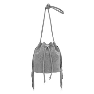 Capri - suede crossbody fringe bag with woven leather embroidery - grey from Treasures-Design