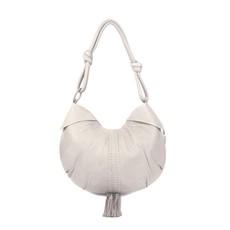 Goa - Ivory luxury leather shoulder bag with bronze beads and tassels van Treasures-Design