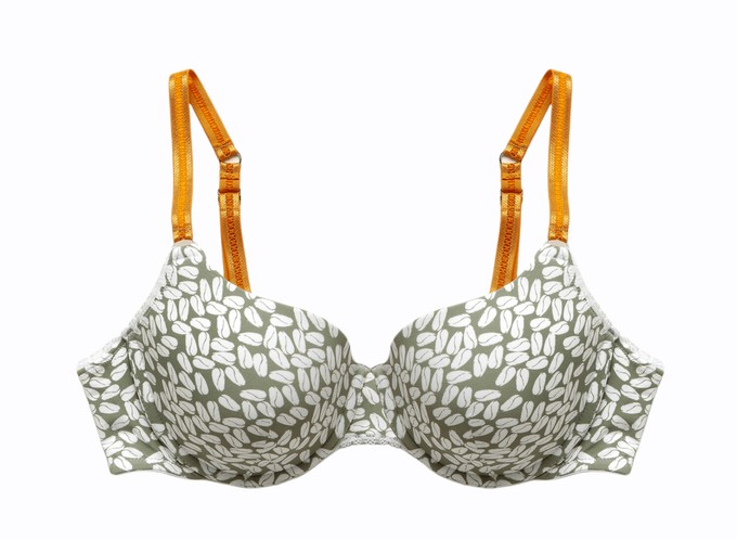 Underwired half cup padded bra - Coffee Nata print Olive Green from Undercharments