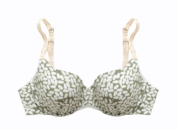 Underwired half cup padded bra - Coffee Nata print Olive Green from Undercharments