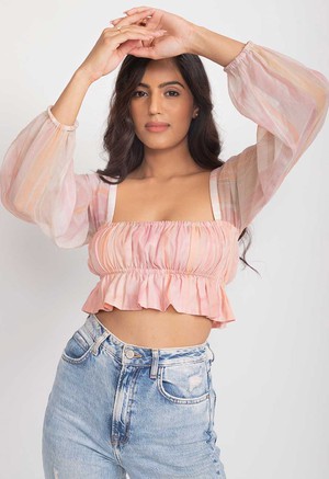 Chiffon Crop Top - Coral Pink from Urbankissed