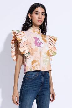 Floral Shirt - Pleated Short Sleeves & Neck via Urbankissed