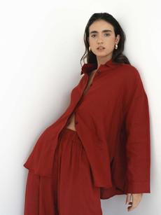 Oversized Linen Shirt Red via Urbankissed