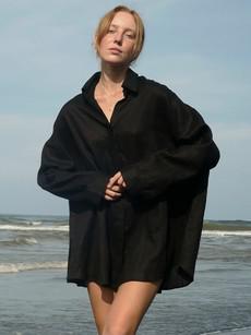 Linen Oversized Shirt in Black via Urbankissed