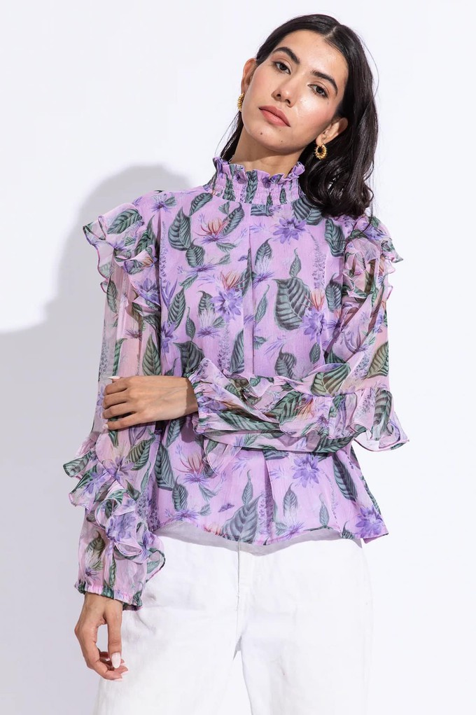 Floral Chiffon Ruffle Blouse - Lilac Violet from Urbankissed