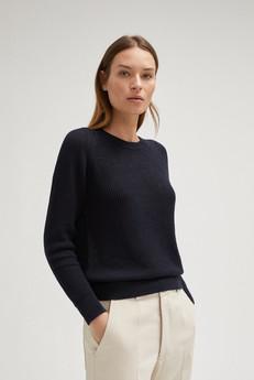 The Linen Cotton Ribbed Sweater - Blue Navy van Urbankissed