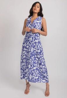 Floral Maxi Dress Collar Neck - Blue via Urbankissed